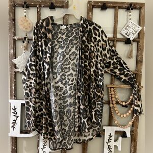 HEIMISH USA Leopard Print Open-Front Teddy Jacket in Brown and Black
